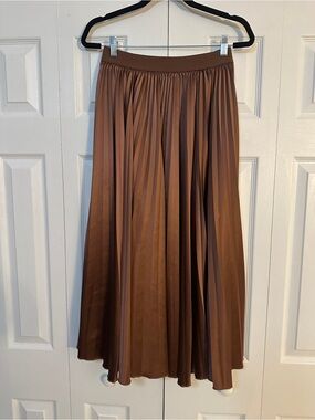 Anthropologie Brown Pleated Midi Skirt